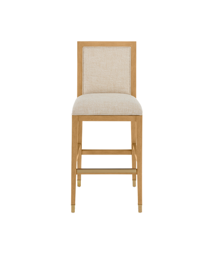 Santos Sea Sand Mahogany and Rattan Beige Bar Stool