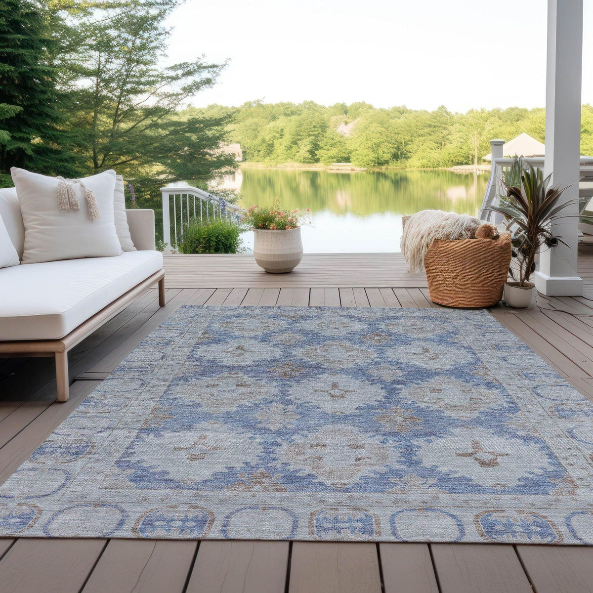 Jaelora Blue Washable Indoor-Outdoor Rug