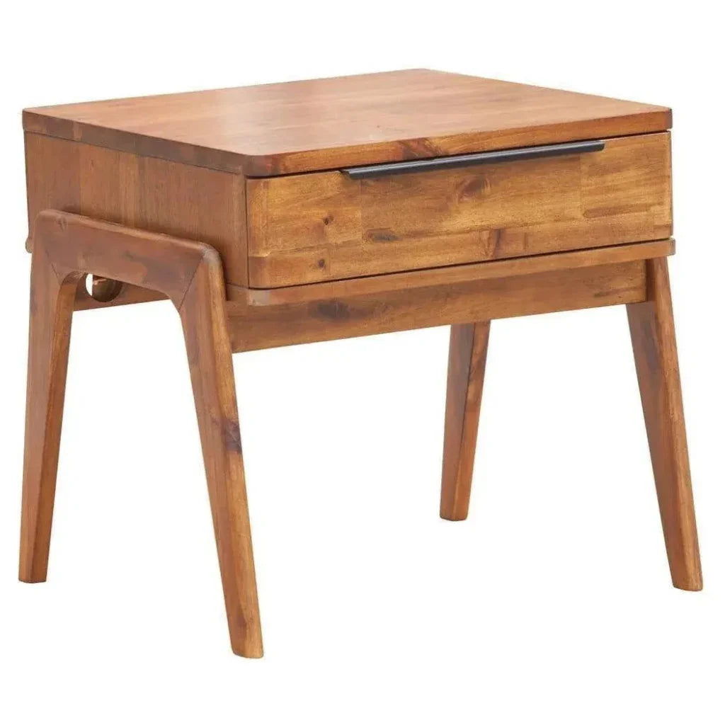Brown Square Side Table Drawers Wood Wood Base