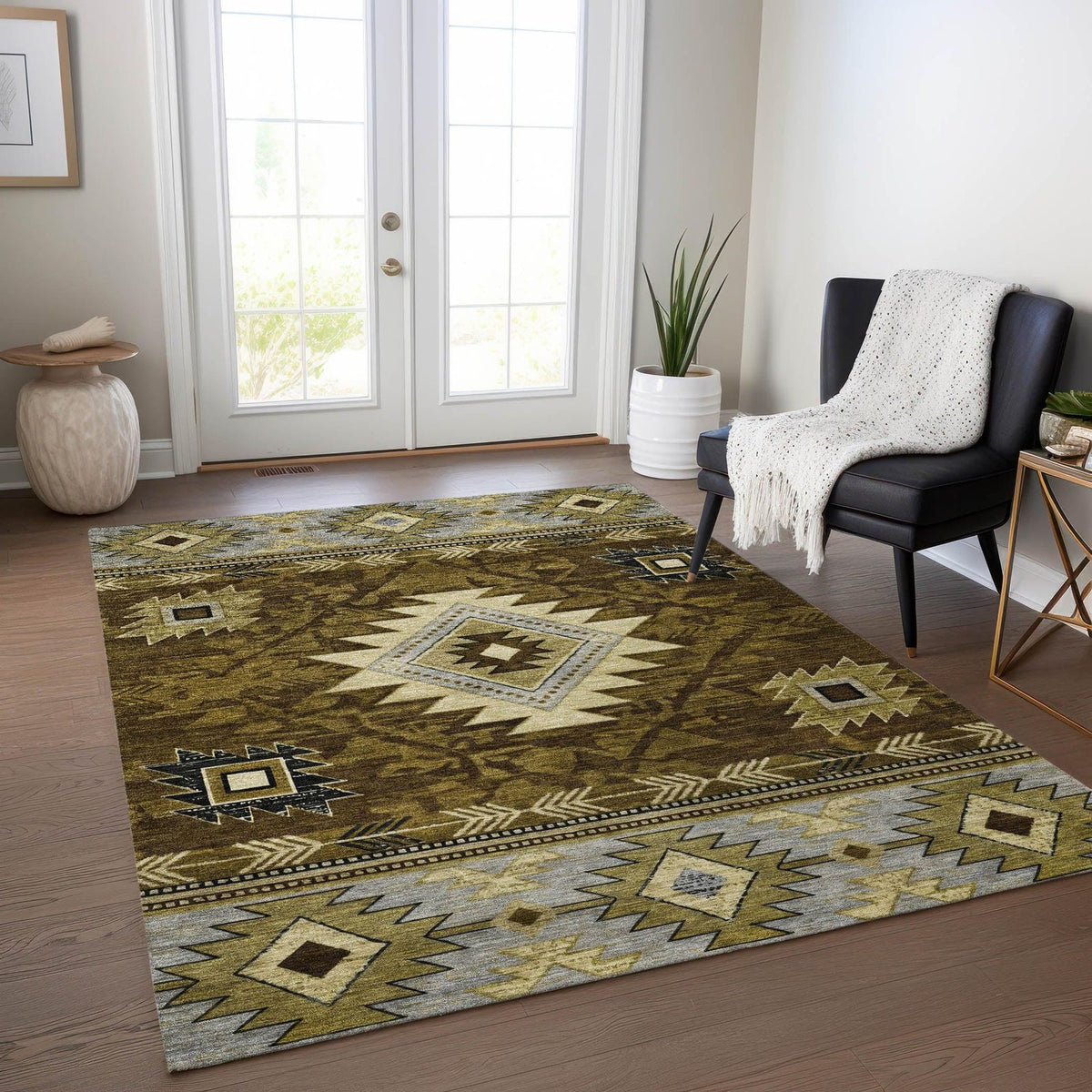 Jaelas Brown Washable Indoor-Outdoor Rug -- brown