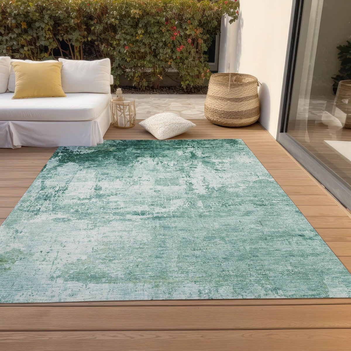 Kaelira Teal Washable Indoor-Outdoor Rug -- teal