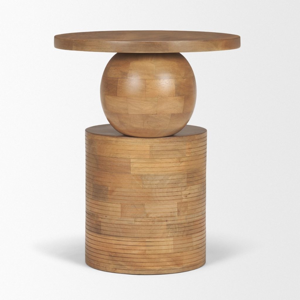 Stack 18" Round Light Brown Solid Wood Geometric Accent Tabl -- Light Brown