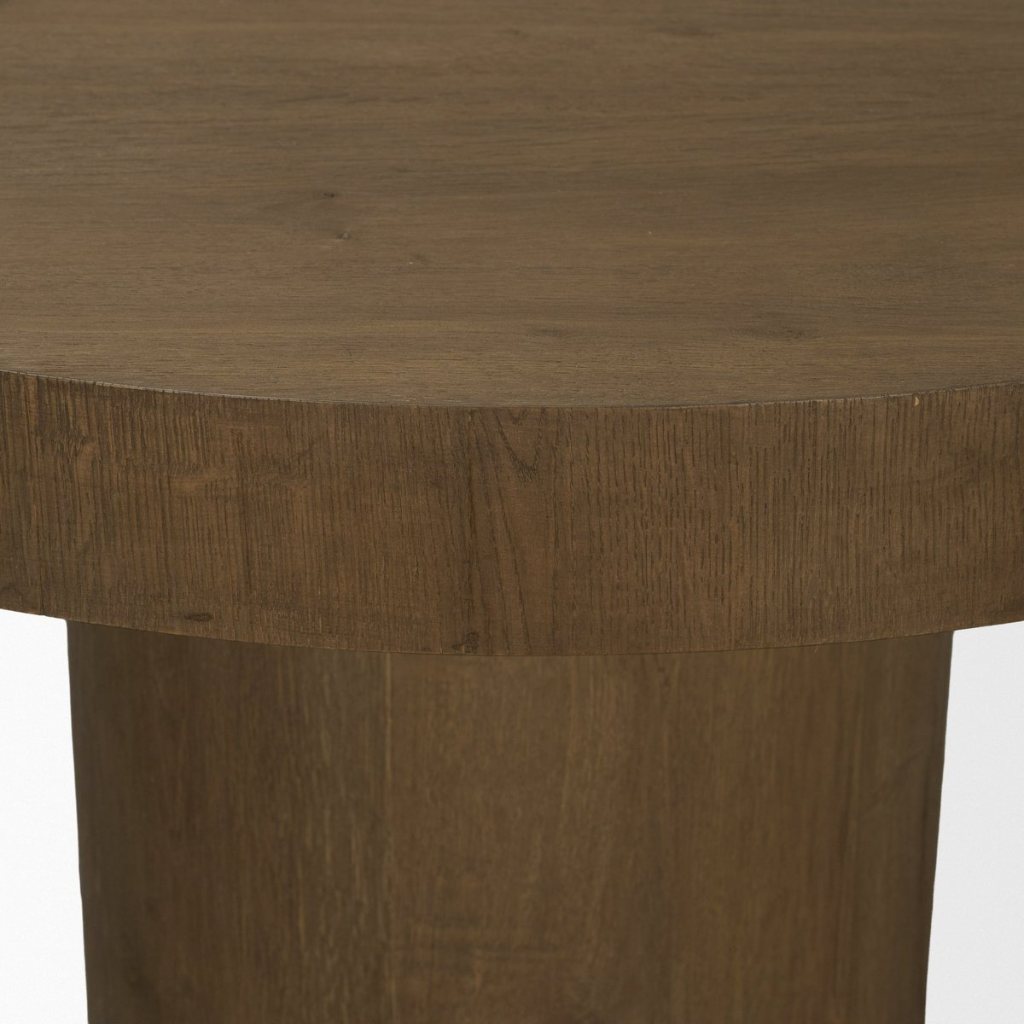 Lyonne 42" Round Medium Brown Oak Wood Pedestal Dining Table -- Medium Brown