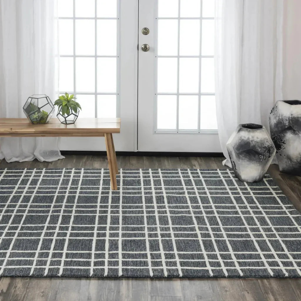 Cees Plaid Gray Living Room Rug -- gray