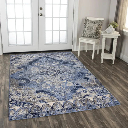 Dana Medallion Blue Kitchen Hallway Runner Rug -- blue