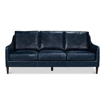 Sarreid Alehandro Leather and Wood Blue Sofa