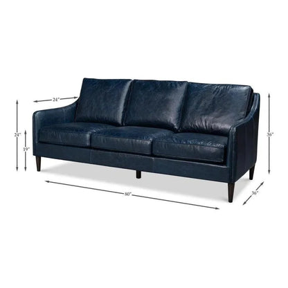 Sarreid Alehandro Leather and Wood Blue Sofa