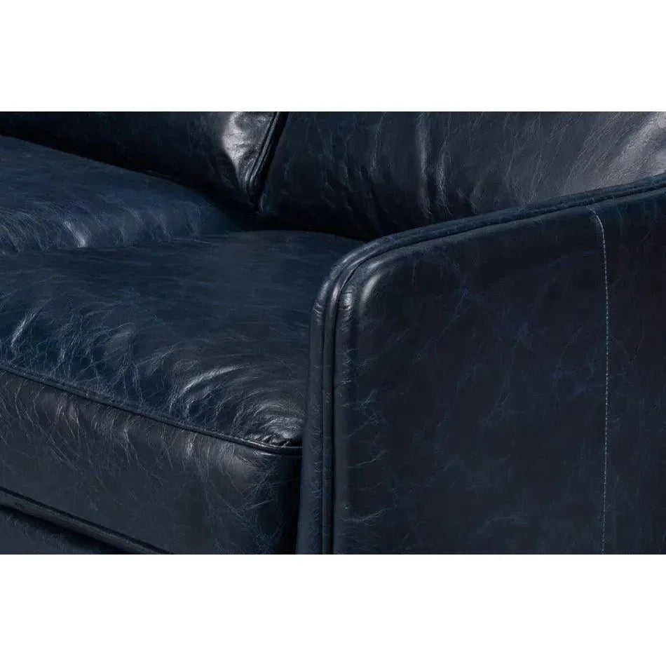 Sarreid Alehandro Leather and Wood Blue Sofa
