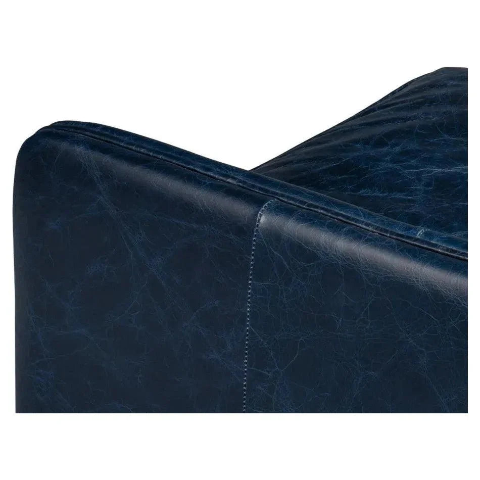 Sarreid Alehandro Leather and Wood Blue Sofa