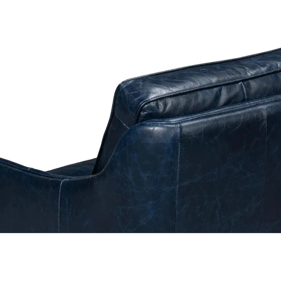 Sarreid Alehandro Leather and Wood Blue Sofa