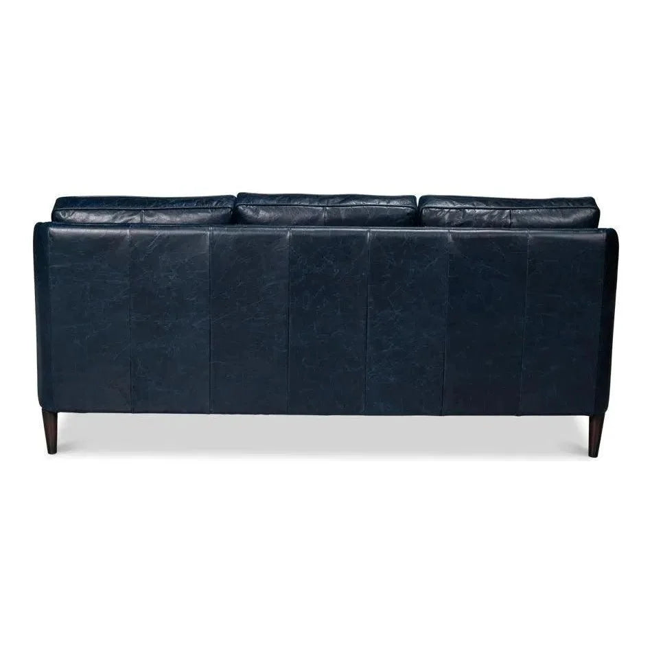 Sarreid Alehandro Leather and Wood Blue Sofa