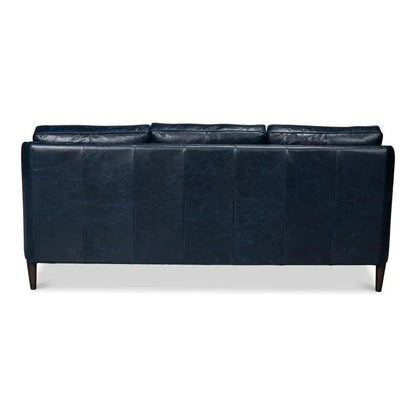 Sarreid Alehandro Leather and Wood Blue Sofa