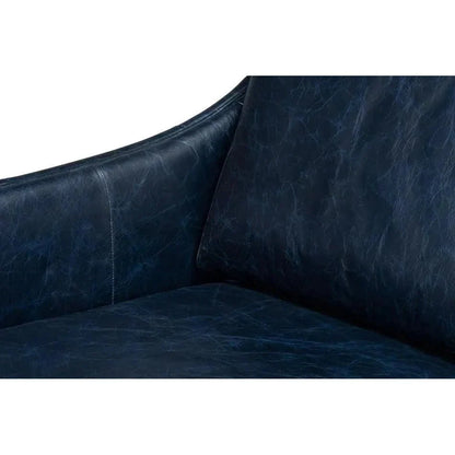 Sarreid Alehandro Leather and Wood Blue Sofa