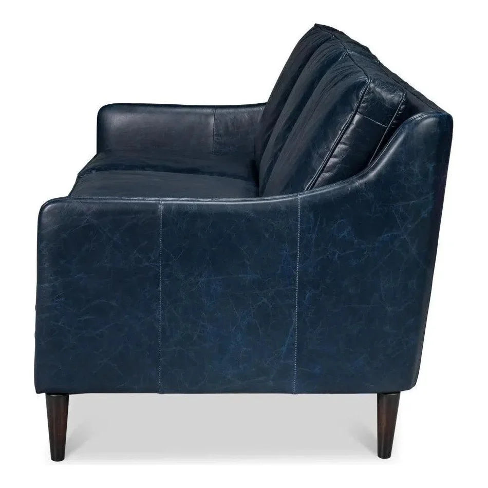 Sarreid Alehandro Leather and Wood Blue Sofa