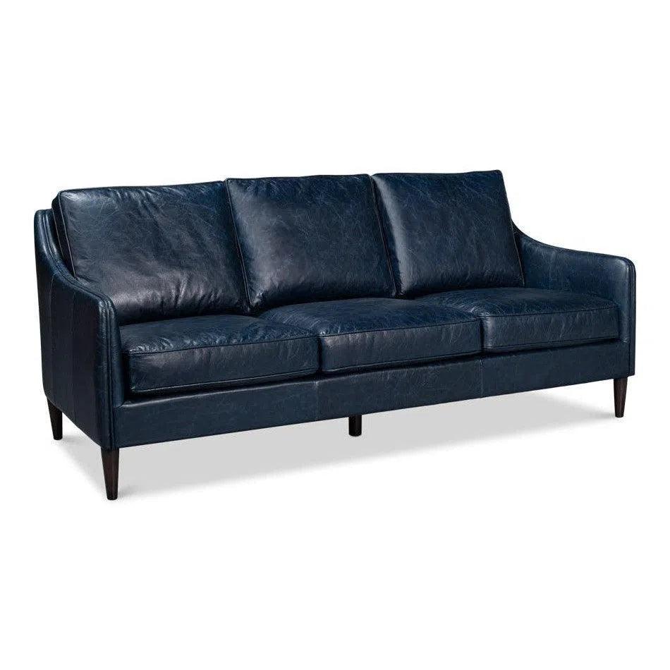 Sarreid Alehandro Leather and Wood Blue Sofa