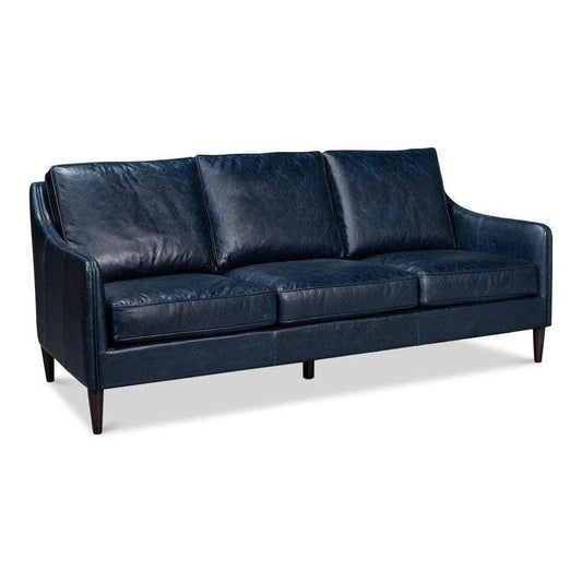 Sarreid Alehandro Leather and Wood Blue Sofa