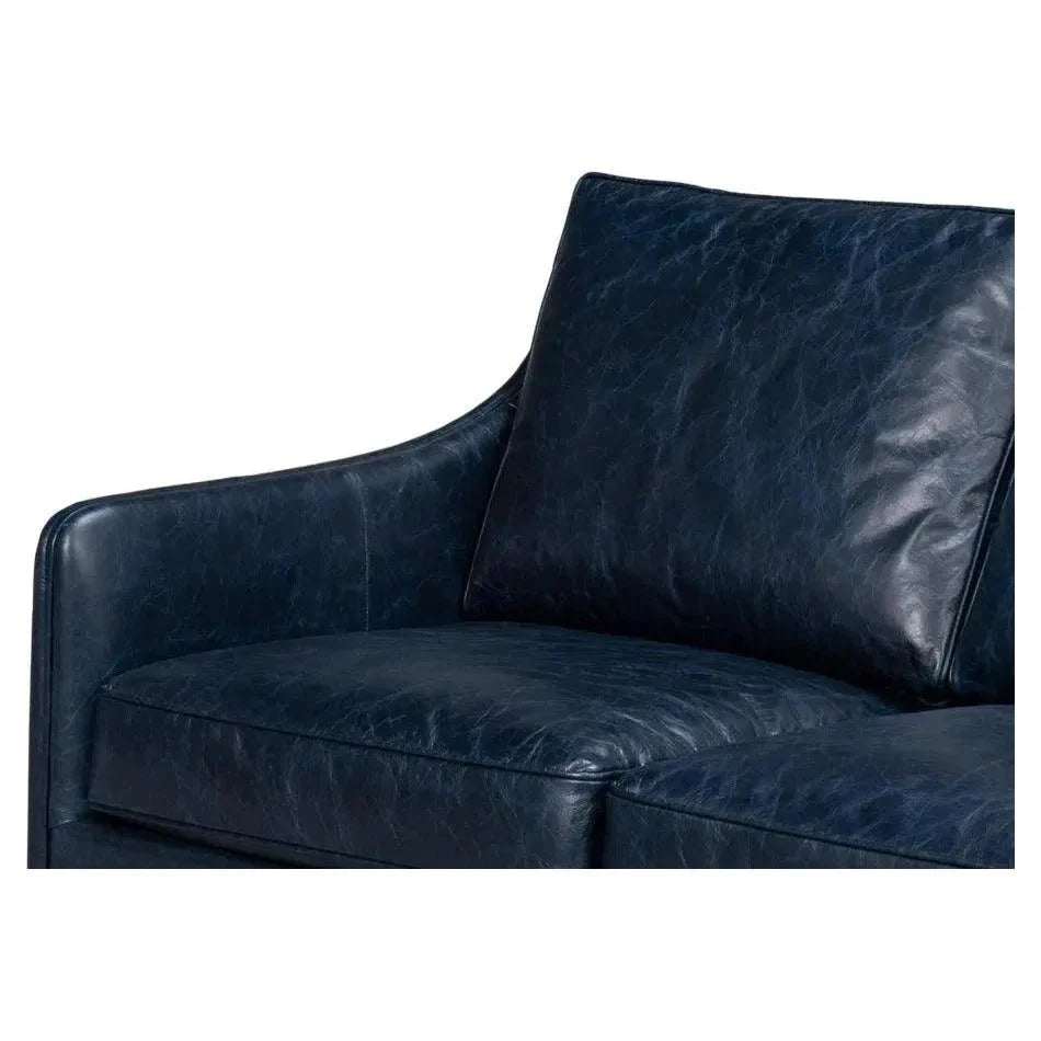 Sarreid Alehandro Leather and Wood Blue Sofa