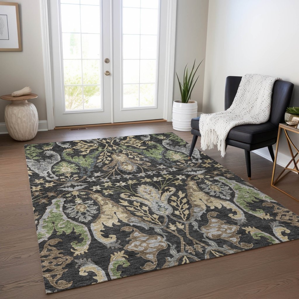 LOOMLAN Rugs Alfreda Black Washable Indoor-Outdoor Rug