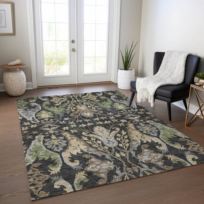 LOOMLAN Rugs Alfreda Black Washable Indoor-Outdoor Rug