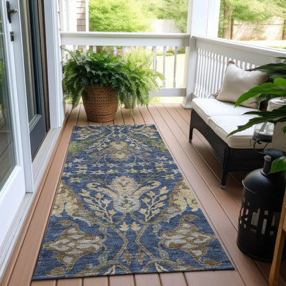 LOOMLAN Rugs Alfreda Blue Washable Indoor-Outdoor Rug