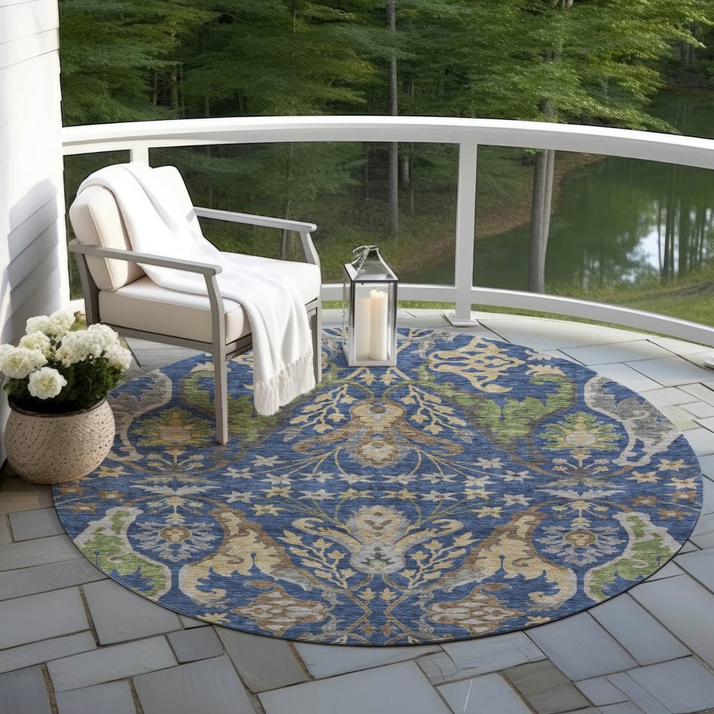 LOOMLAN Rugs Alfreda Blue Washable Indoor-Outdoor Rug