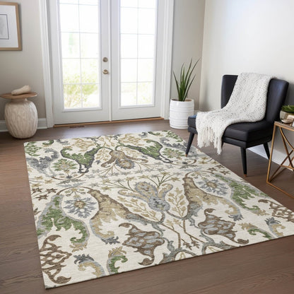 LOOMLAN Rugs Alfreda Ivory Washable Indoor-Outdoor Rug