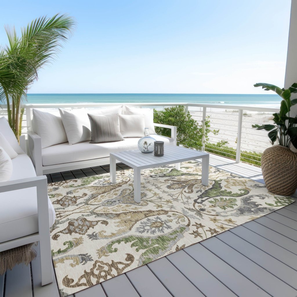 LOOMLAN Rugs Alfreda Ivory Washable Indoor-Outdoor Rug