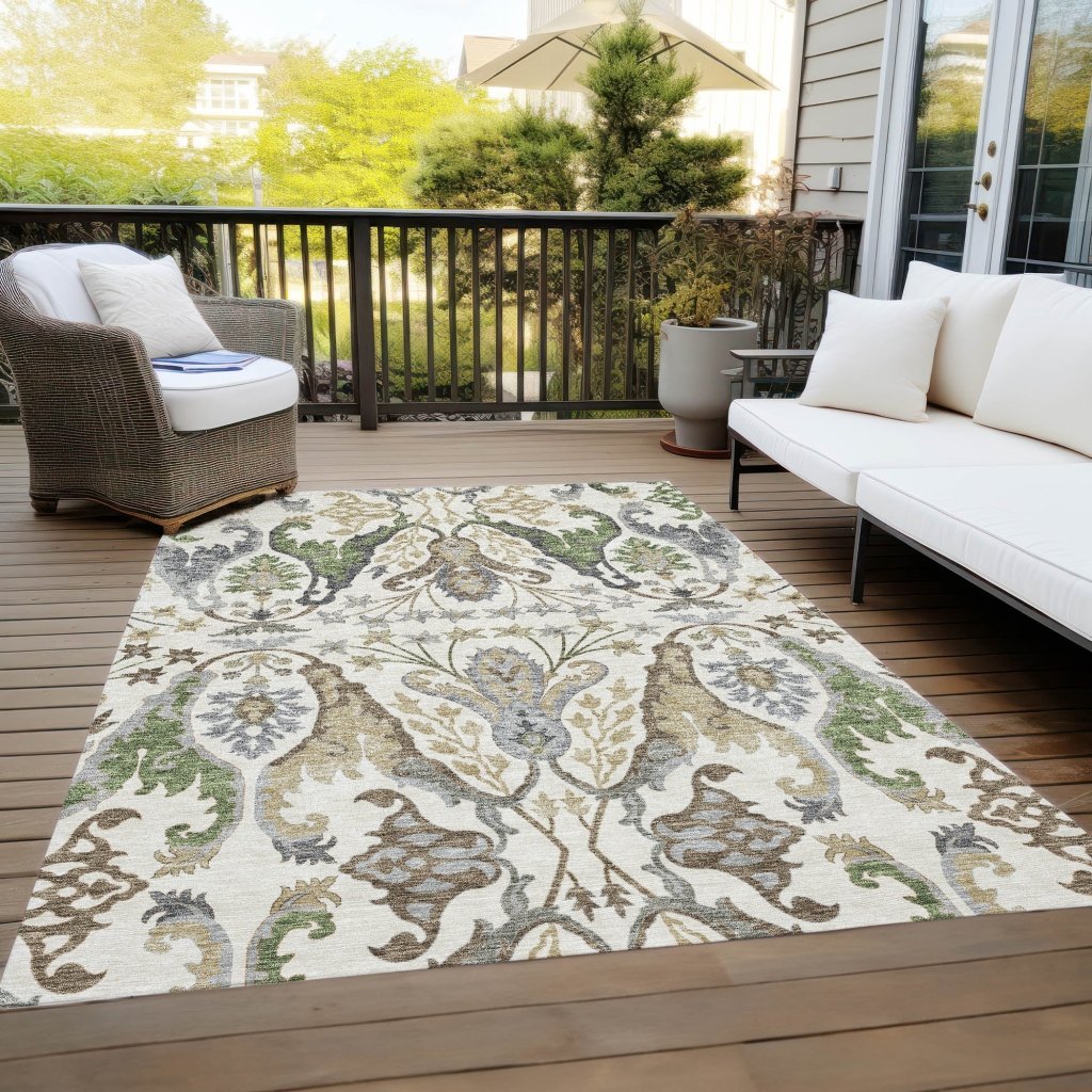 LOOMLAN Rugs Alfreda Ivory Washable Indoor-Outdoor Rug