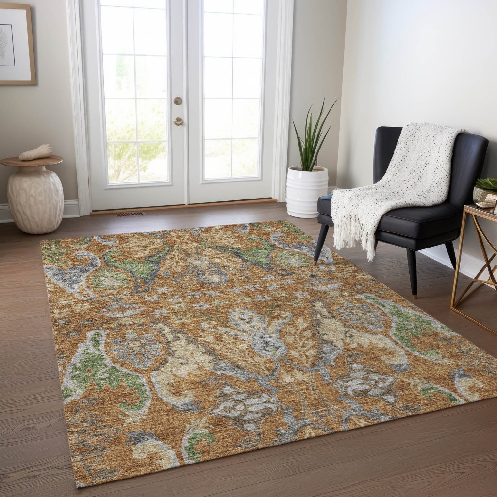 Alfreda Orange Washable Indoor - Outdoor Rug - LOOMLAN - LOOMLAN Rugs - Outdoor Rugs