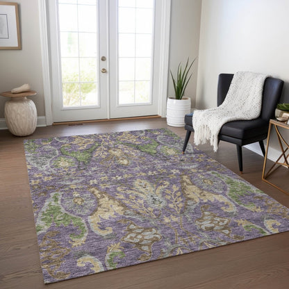 LOOMLAN Rugs Alfreda Purple Washable Indoor-Outdoor Rug
