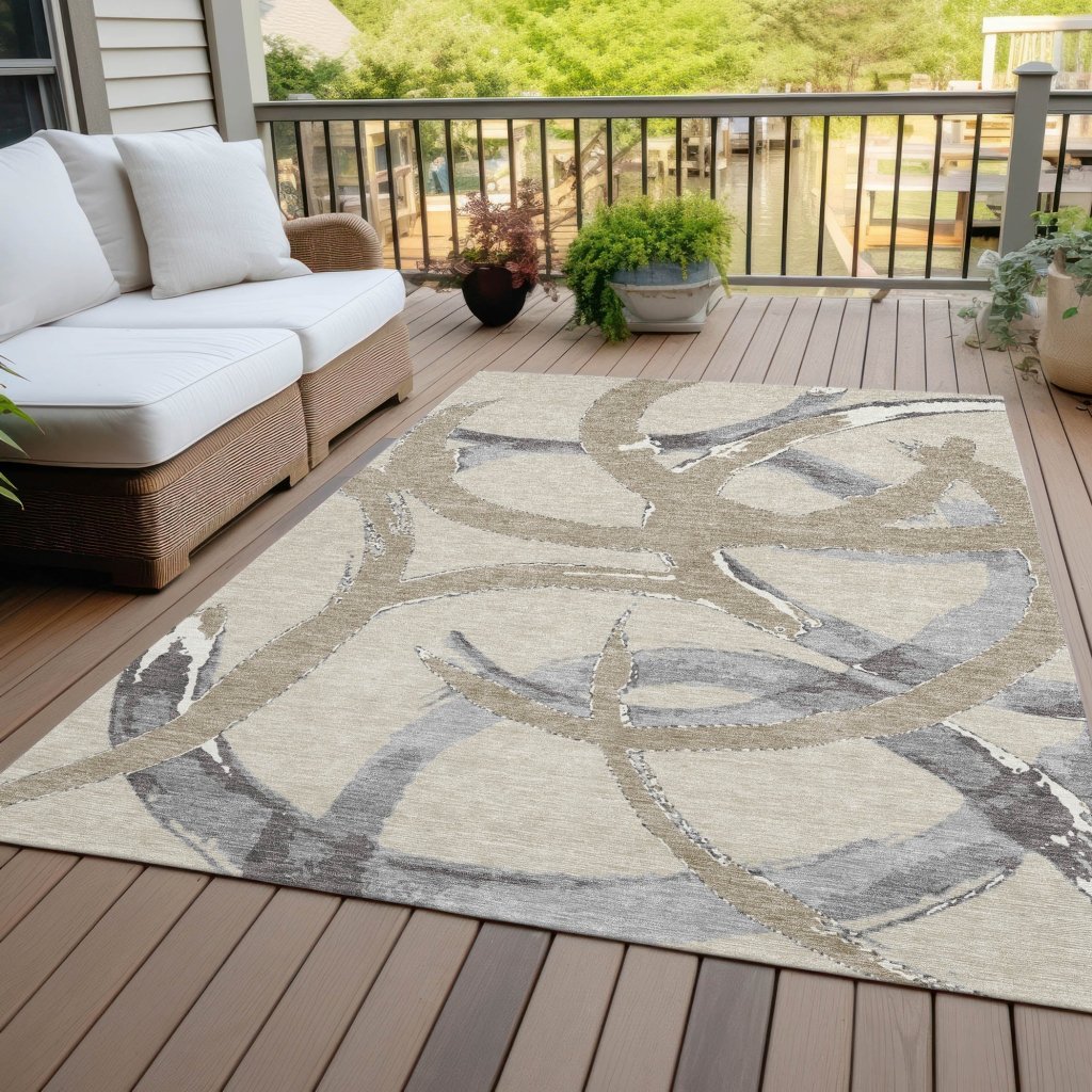 LOOMLAN Rugs Aloura Beige Washable Indoor-Outdoor Rug