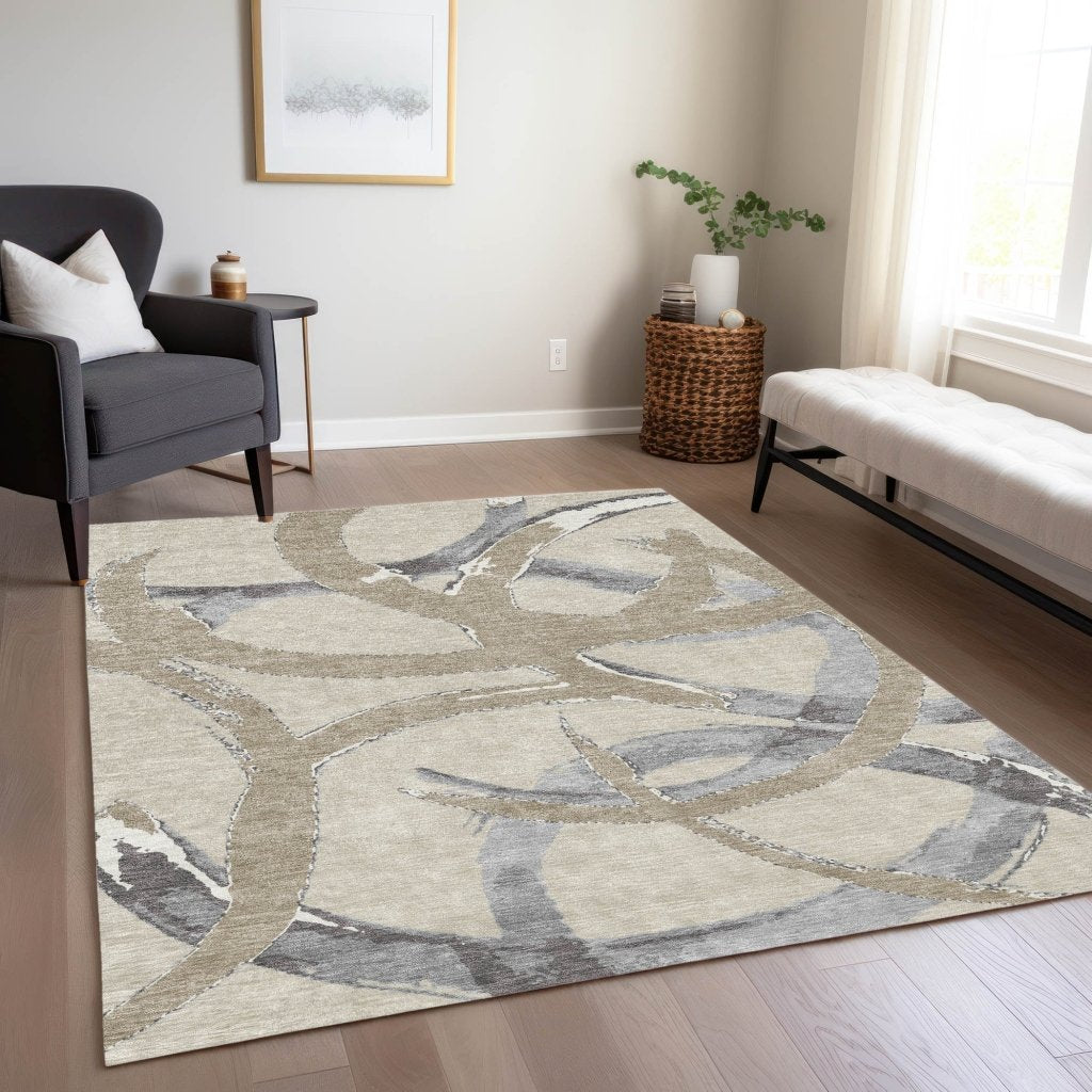 LOOMLAN Rugs Aloura Beige Washable Indoor-Outdoor Rug