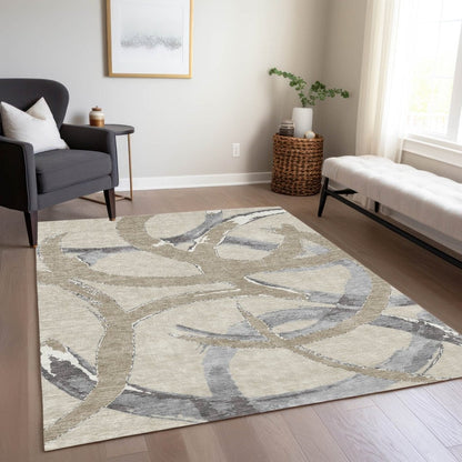 LOOMLAN Rugs Aloura Beige Washable Indoor-Outdoor Rug