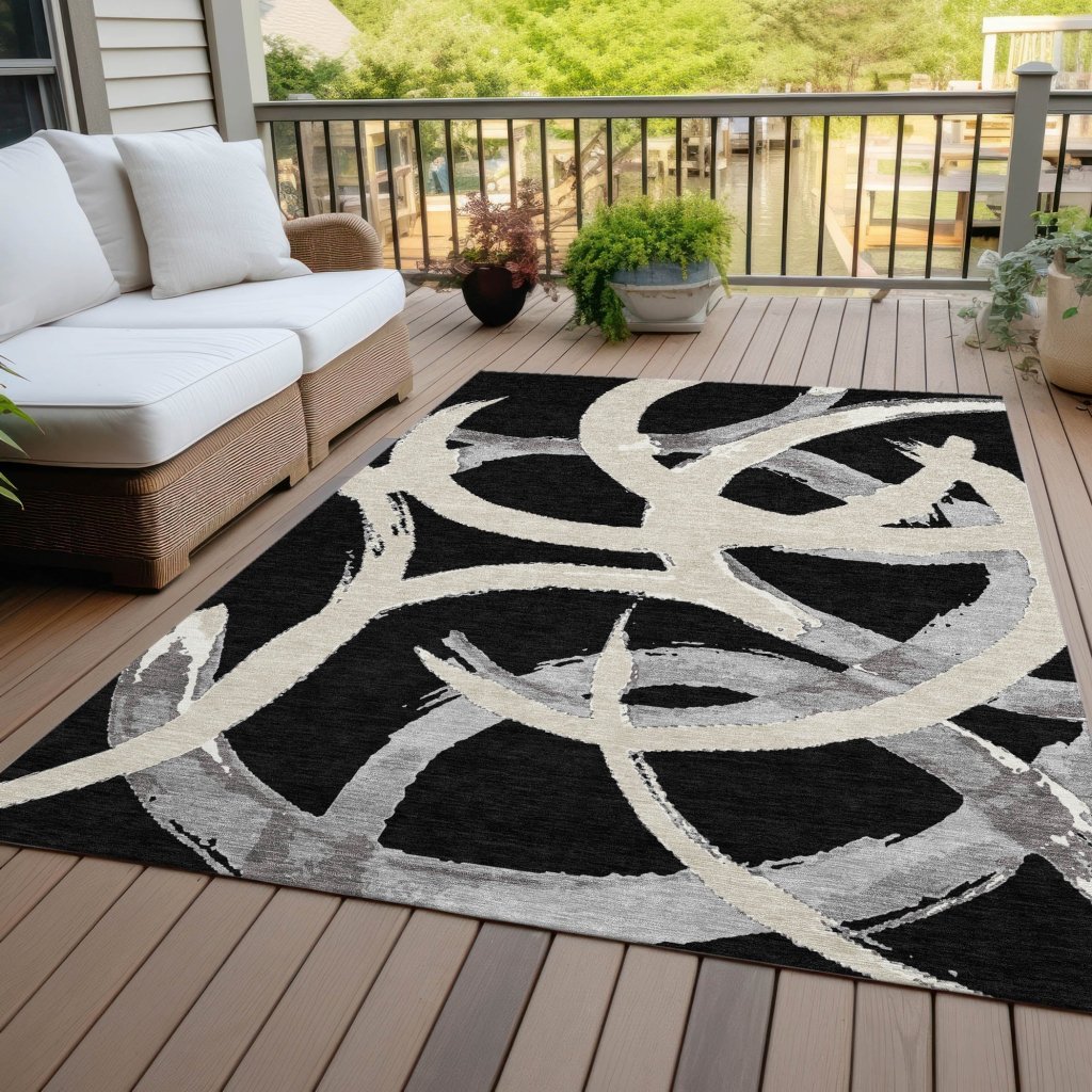 LOOMLAN Rugs Aloura Black Washable Indoor-Outdoor Rug