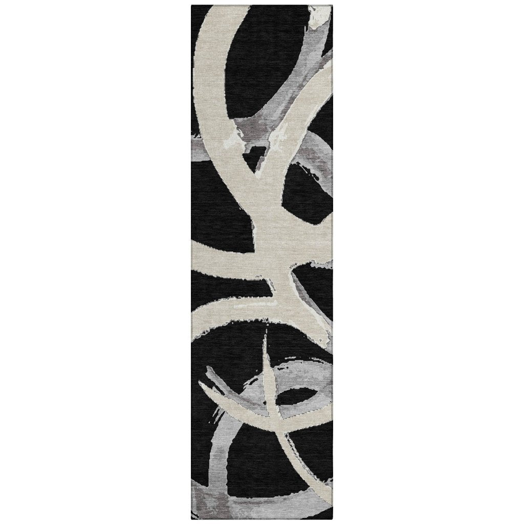 LOOMLAN Rugs Aloura Black Washable Indoor-Outdoor Rug