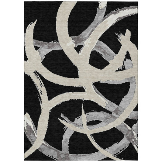 LOOMLAN Rugs Aloura Black Washable Indoor-Outdoor Rug