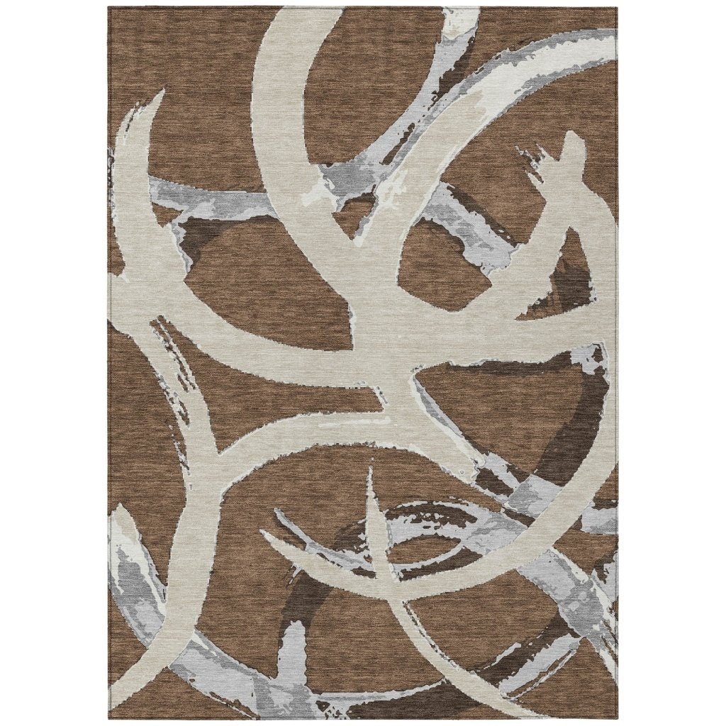 LOOMLAN Rugs Aloura Brown Washable Indoor-Outdoor Rug