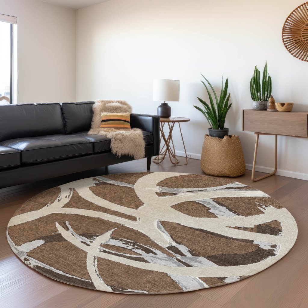 LOOMLAN Rugs Aloura Brown Washable Indoor-Outdoor Rug