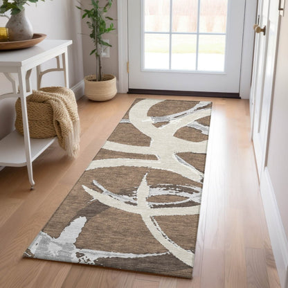 LOOMLAN Rugs Aloura Brown Washable Indoor-Outdoor Rug