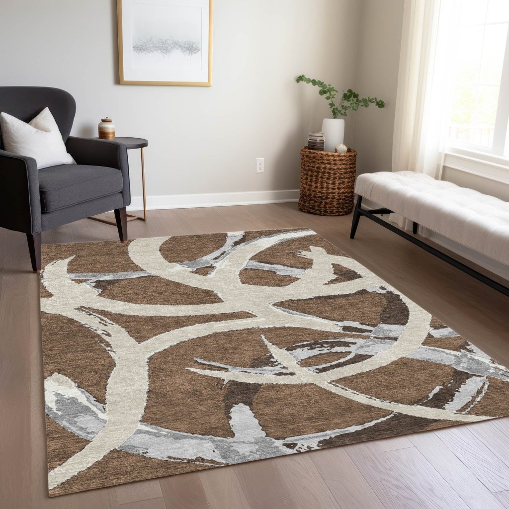 LOOMLAN Rugs Aloura Brown Washable Indoor-Outdoor Rug