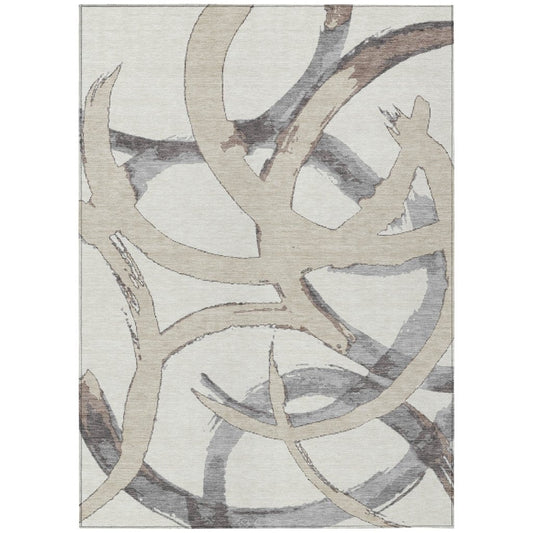 LOOMLAN Rugs Aloura Ivory Washable Indoor-Outdoor Rug