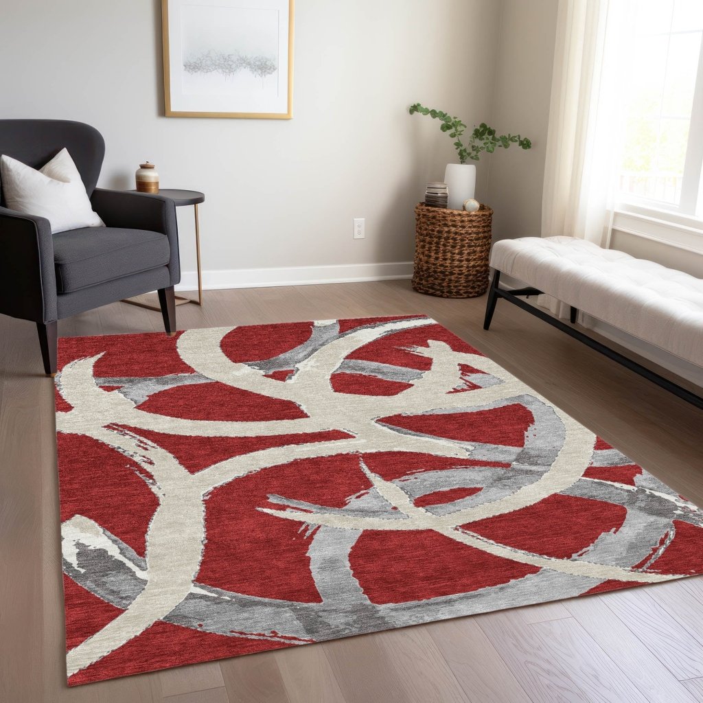 LOOMLAN Rugs Aloura Red Washable Indoor-Outdoor Rug