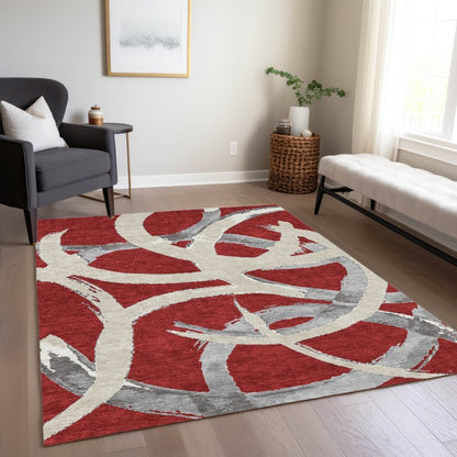 LOOMLAN Rugs Aloura Red Washable Indoor-Outdoor Rug