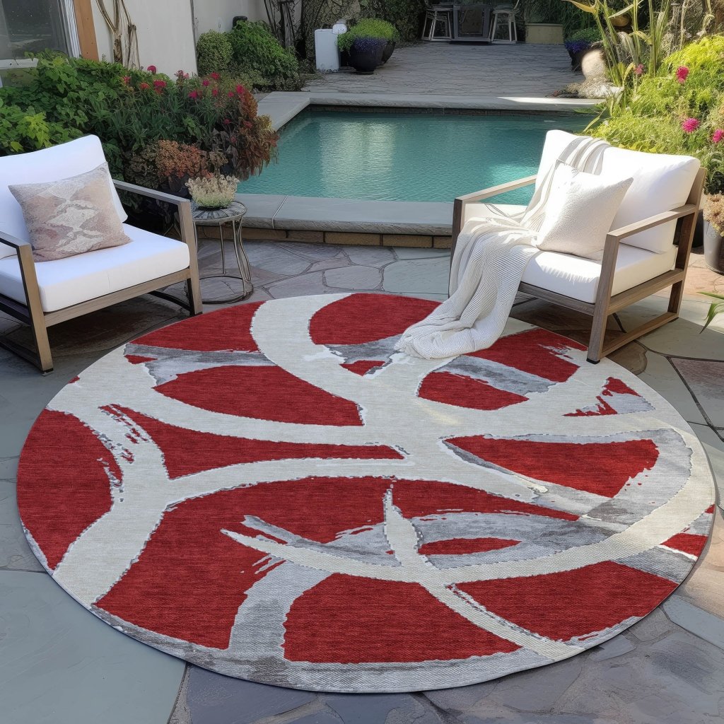 LOOMLAN Rugs Aloura Red Washable Indoor-Outdoor Rug