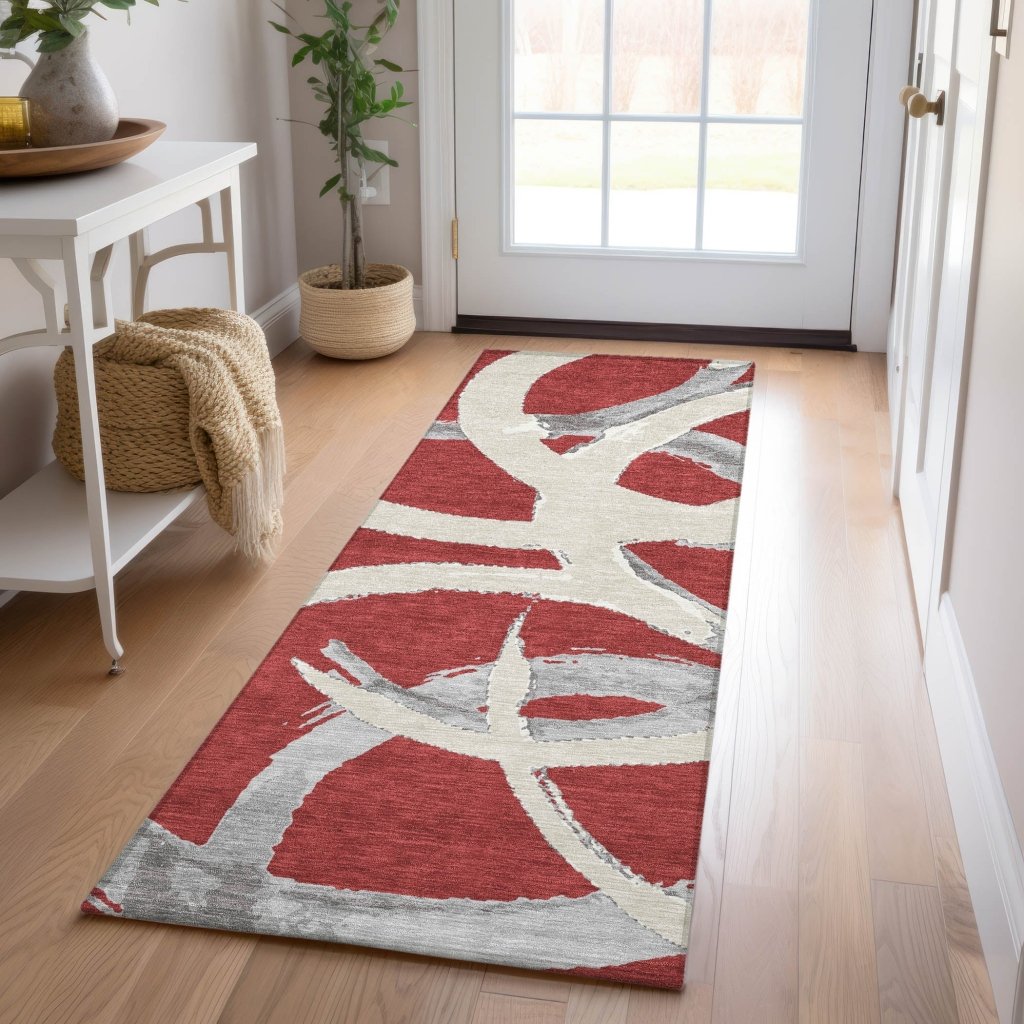 LOOMLAN Rugs Aloura Red Washable Indoor-Outdoor Rug