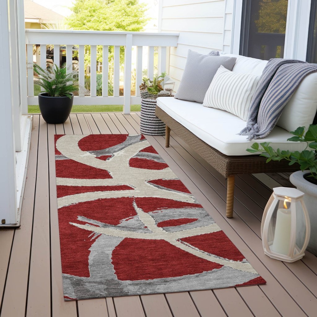 LOOMLAN Rugs Aloura Red Washable Indoor-Outdoor Rug