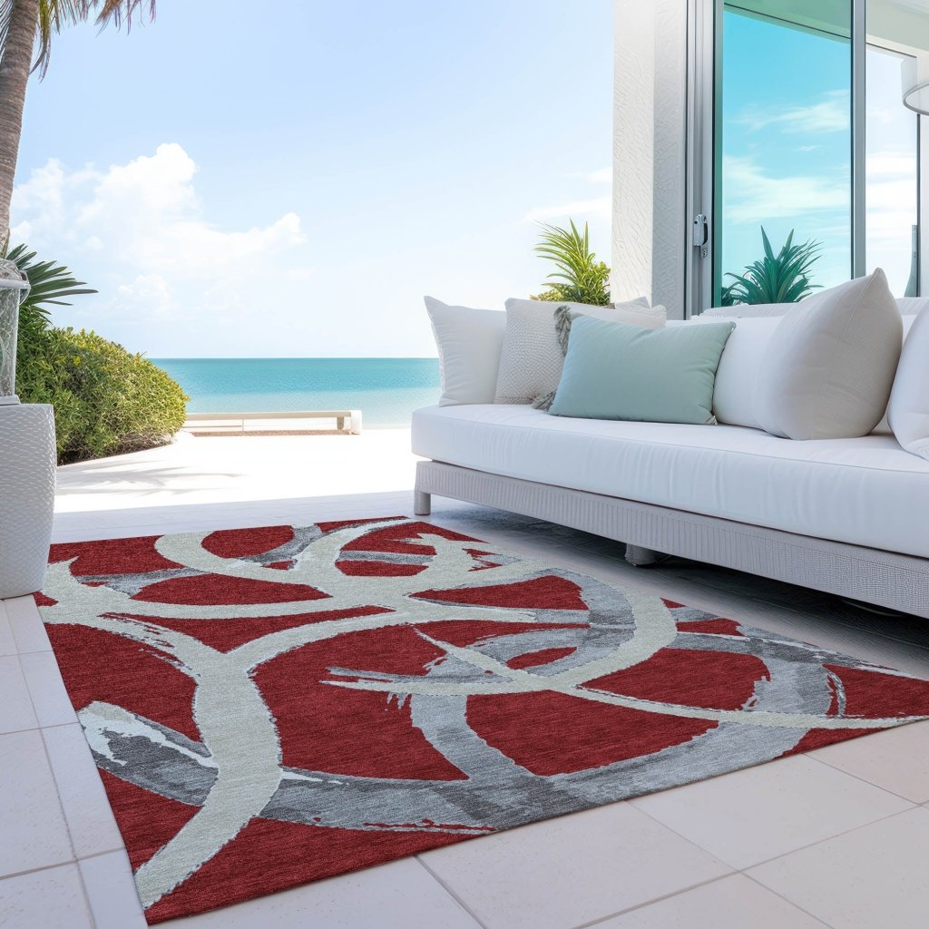 LOOMLAN Rugs Aloura Red Washable Indoor-Outdoor Rug