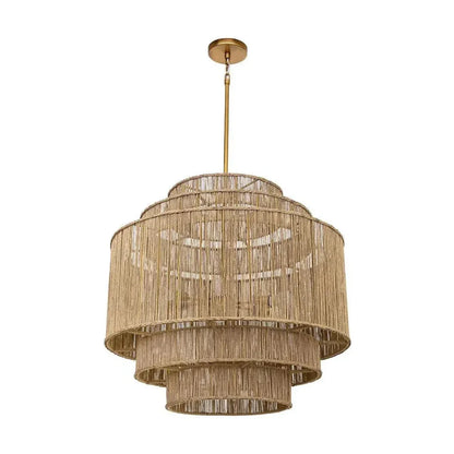 Alyssa Antique Brass Rod Suspended Jute Chandelier