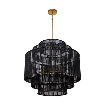 Alyssa Antique Brass Rod Suspended Jute Chandelier