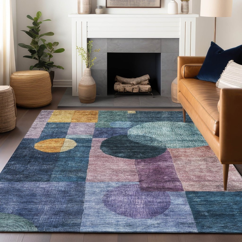LOOMLAN Rugs Amara Blue Washable Indoor-Outdoor Rug